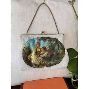 Vintage Mr Ernest Silky Evening Bag Purse with Kiss Lock Seed Beads, Victorian